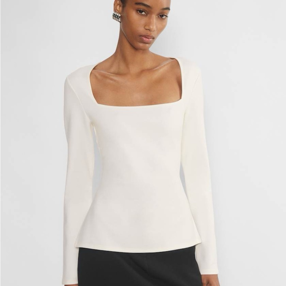 Basic White Square Neck Top - Calla Ponte Long Sleeve